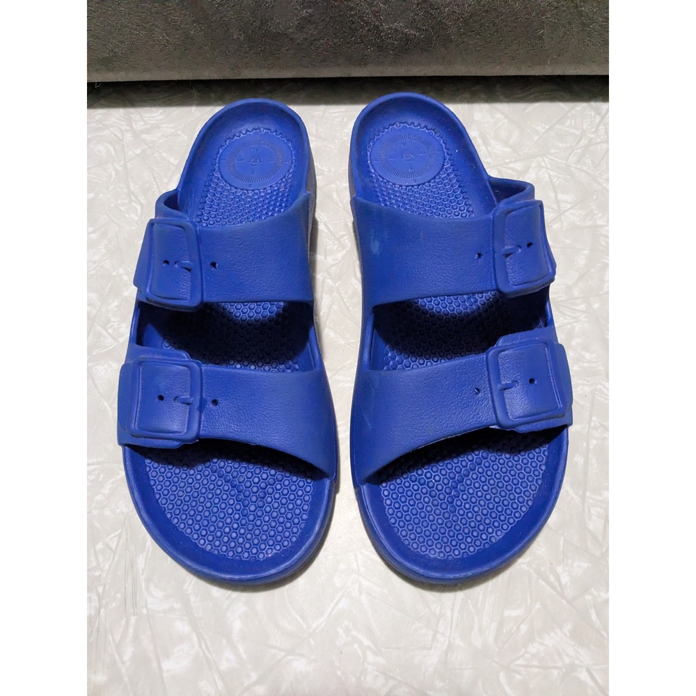 Women's 10 Totes Every Wear Molded Double Buckle Slides Blue (not adjustable)